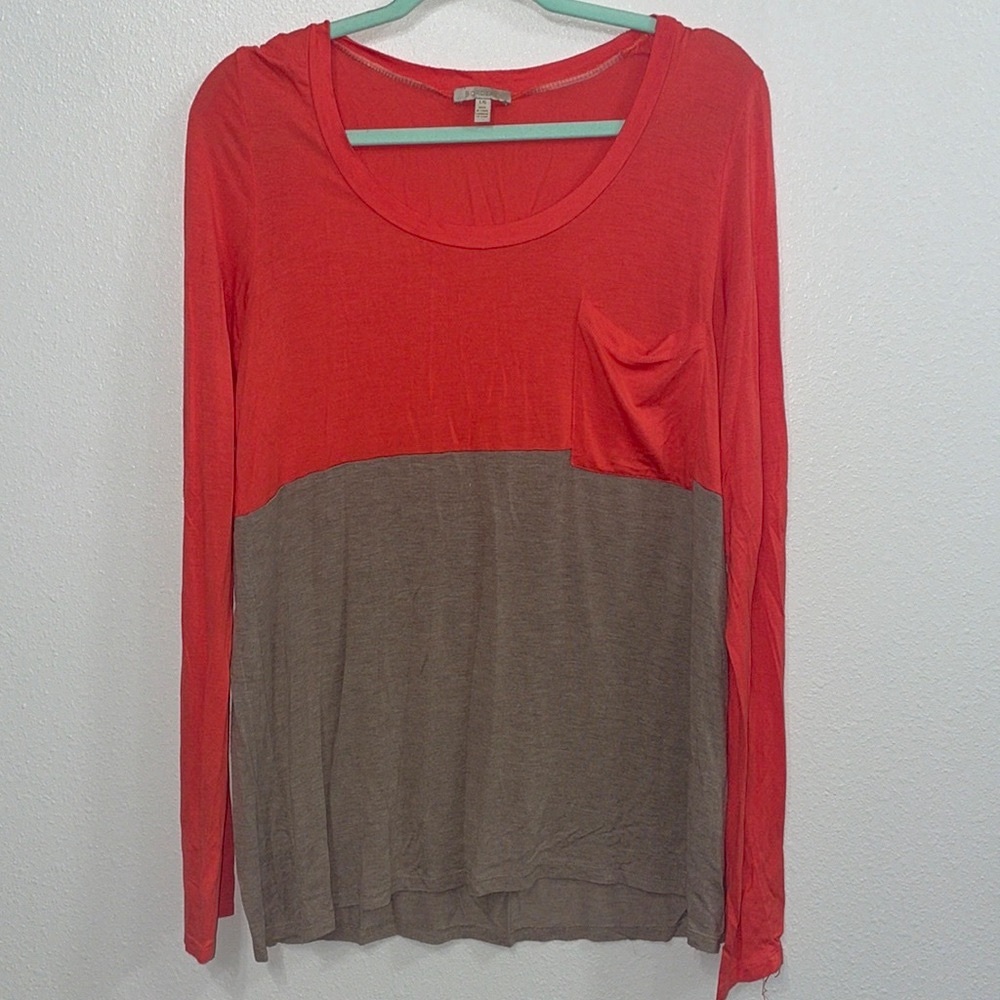ANTHROPOLOGIE Bordeaux coral/ beige long sleeve tunic, L
